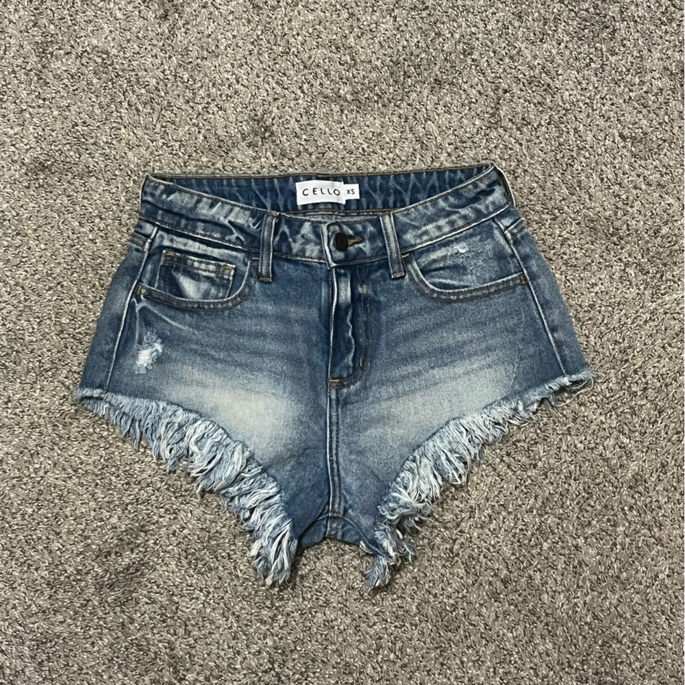 Cello Blue Distressed Jean Shorts